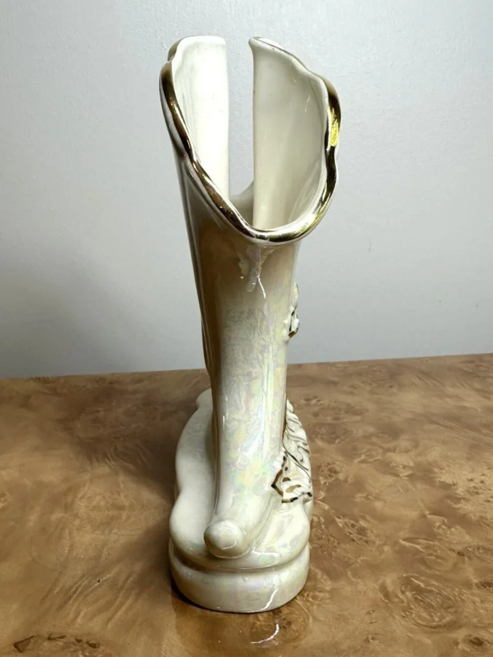 Vintage 22K Gold USA Lustreware Ceramic Lily Vase Iridescent Floral MCM